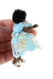 Artisan-Made Vintage 1:12 Dollhouse Porcelain Bisque Black Girl Figurine in Blue Lace Dress