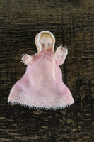 Artisan-Made Vintage 1:12 Dollhouse Porcelain Bisque Baby Girl Figurine in Pink Sleeper Nightgown