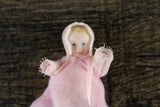 Artisan-Made Vintage 1:12 Dollhouse Porcelain Bisque Baby Girl Figurine in Pink Sleeper Nightgown