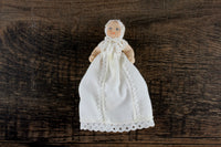 Artisan-Made Vintage 1:12 Dollhouse Porcelain Bisque Baby Figurine in White Lace Sleeper Nightgown & Bonnet