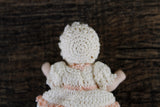 Artisan-Made Vintage 1:12 Dollhouse Porcelain Bisque Baby Girl Figurine in Beige Crochet Outfit
