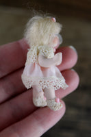 Artisan-Made Vintage 1:12 Dollhouse Porcelain Bisque Baby Girl Figurine in Pink Dress