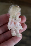 Artisan-Made Vintage 1:12 Dollhouse Porcelain Bisque Baby Girl Figurine in Pink Dress