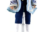 Artisan-Made Vintage 1:12 Dollhouse Porcelain Bisque French Man Father Dad Figurine in Blue Jacket & Pants with Stand