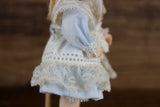 Artisan-Made Vintage 1:12 Dollhouse Porcelain Bisque Girl Figurine in Blue Dress with Doll & Stand