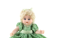 Artisan-Made Vintage 1:12 Dollhouse Porcelain Bisque Toddler Girl Figurine in Green Dress Handcrafted by Doll House Shoppe