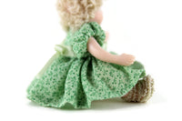Artisan-Made Vintage 1:12 Dollhouse Porcelain Bisque Toddler Girl Figurine in Green Dress Handcrafted by Doll House Shoppe