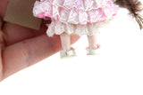 Artisan-Made Vintage 1:12 Dollhouse Porcelain Bisque Girl Figurine Playing Dress-Up in Pink Dress