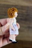 Artisan-Made Vintage 1:12 Dollhouse Porcelain Bisque Girl Figurine in Purple & White Dress