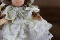 Artisan-Made Vintage 1:12 Dollhouse Porcelain Bisque Girl Figurine in White Dress with Hat
