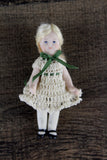 Artisan-Made Vintage 1:12 Dollhouse Porcelain Bisque Girl Figurine in Beige Crochet Dress by Creations of Love