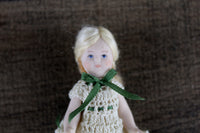 Artisan-Made Vintage 1:12 Dollhouse Porcelain Bisque Girl Figurine in Beige Crochet Dress by Creations of Love