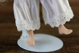 Artisan-Made Vintage 1:12 Dollhouse Porcelain Bisque Teen Girl Figurine in White Pajamas with Stand