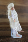 Artisan-Made Vintage 1:12 Dollhouse Porcelain Bisque Teen Girl Figurine in White Pajamas with Stand