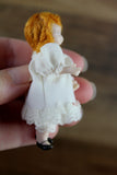 Artisan-Made Vintage 1:12 Dollhouse Porcelain Bisque Redheaded Girl Figurine in White Dress by Creations of Love, #614/481-7898