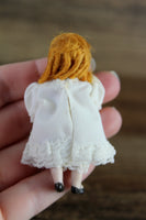Artisan-Made Vintage 1:12 Dollhouse Porcelain Bisque Redheaded Girl Figurine in White Dress by Creations of Love, #614/481-7898