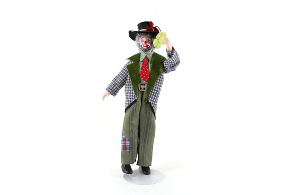 Artisan-Made Vintage 1:12 Dollhouse Porcelain Bisque Tramp-Style Clown Figurine with Stand