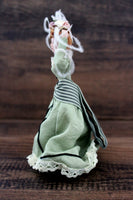 Artisan-Made Vintage 1:12 Dollhouse Porcelain Bisque Victorian Woman Figurine in Green Dress with Stand