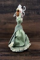 Artisan-Made Vintage 1:12 Dollhouse Porcelain Bisque Victorian Woman Figurine in Green Dress with Stand