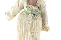 Artisan-Made Vintage 1:12 Dollhouse Porcelain Bisque Edwardian Woman Figurine in Beige Lace Dress