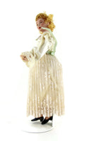 Artisan-Made Vintage 1:12 Dollhouse Porcelain Bisque Edwardian Woman Figurine in Beige Lace Dress