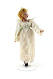 Artisan-Made Vintage 1:12 Dollhouse Porcelain Bisque Edwardian Woman Figurine in Beige Lace Dress