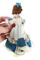 Artisan-Made Vintage 1:12 Dollhouse Porcelain Bisque Victorian Woman Figurine in Teal Blue & Beige Dress