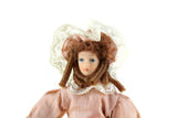 Artisan-Made Vintage 1:12 Dollhouse Porcelain Bisque Victorian Woman Figurine in Pink & Beige Lace Dress