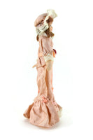 Artisan-Made Vintage 1:12 Dollhouse Porcelain Bisque Victorian Woman Figurine in Pink & Beige Lace Dress