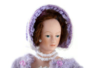 Artisan-Made Vintage Larger Scale Dollhouse Porcelain Bisque Woman Figurine in Purple Dress & Sweater