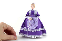 Artisan-Made Vintage 1:12 Dollhouse Porcelain Bisque Woman Figurine in Purple Dress