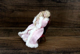 Artisan-Made Vintage 1:12 Dollhouse Porcelain Bisque Seated Woman Figurine in Pink Bathrobe