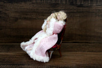 Artisan-Made Vintage 1:12 Dollhouse Porcelain Bisque Seated Woman Figurine in Pink Bathrobe