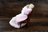 Artisan-Made Vintage 1:12 Dollhouse Porcelain Bisque Seated Woman Figurine in Pink Bathrobe