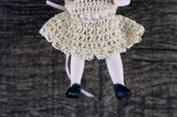 Artisan-Made Vintage 1:12 Dollhouse Porcelain Bisque Girl Figurine in Beige Crochet Dress