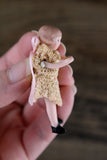 Artisan-Made Vintage 1:12 Dollhouse Porcelain Bisque Girl Figurine in Beige Crochet Dress