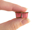 Artisan-Made Vintage 1:48 Quarter Scale Miniature Dollhouse Set of 2 Wooden Dining Chairs with Red & White Checked Cushions