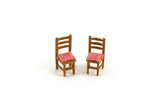 Artisan-Made Vintage 1:48 Quarter Scale Miniature Dollhouse Set of 2 Wooden Dining Chairs with Red & White Checked Cushions