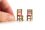Artisan-Made Vintage 1:48 Quarter Scale Miniature Dollhouse Set of 2 Wooden Dining Chairs with Red & White Checked Cushions