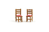 Artisan-Made Vintage 1:48 Quarter Scale Miniature Dollhouse Set of 2 Wooden Dining Chairs with Red & White Checked Cushions