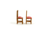 Artisan-Made Vintage 1:48 Quarter Scale Miniature Dollhouse Set of 2 Wooden Dining Chairs with Red & White Checked Cushions