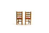Artisan-Made Vintage 1:48 Quarter Scale Miniature Dollhouse Set of 2 Wooden Dining Chairs with Red & White Checked Cushions