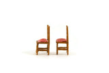 Artisan-Made Vintage 1:48 Quarter Scale Miniature Dollhouse Set of 2 Wooden Dining Chairs with Red & White Checked Cushions