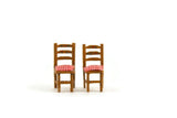 Artisan-Made Vintage 1:48 Quarter Scale Miniature Dollhouse Set of 2 Wooden Dining Chairs with Red & White Checked Cushions