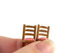 Artisan-Made Vintage 1:48 Quarter Scale Miniature Dollhouse Set of 2 Wooden Dining Chairs with Red & White Checked Cushions