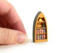 Artisan-Made Vintage 1:48 Quarter Scale Miniature Dollhouse Wooden Boat-Shaped Shelf with Accessories Signed by Artist