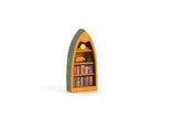 Artisan-Made Vintage 1:48 Quarter Scale Miniature Dollhouse Wooden Boat-Shaped Shelf with Accessories Signed by Artist