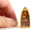 Artisan-Made Vintage 1:48 Quarter Scale Miniature Dollhouse Wooden Boat-Shaped Shelf with Accessories Signed by Artist
