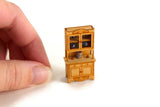 Artisan-Made Vintage 1:48 Quarter Scale Miniature Dollhouse Wooden China Cabinet with Accessories Signed by Artist
