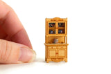 Artisan-Made Vintage 1:48 Quarter Scale Miniature Dollhouse Wooden China Cabinet with Accessories Signed by Artist